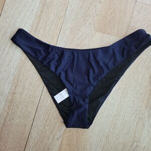 J Crew Bikini Bottom Women’s L Curved Waist Cheeky Navy Blue Swimwear
